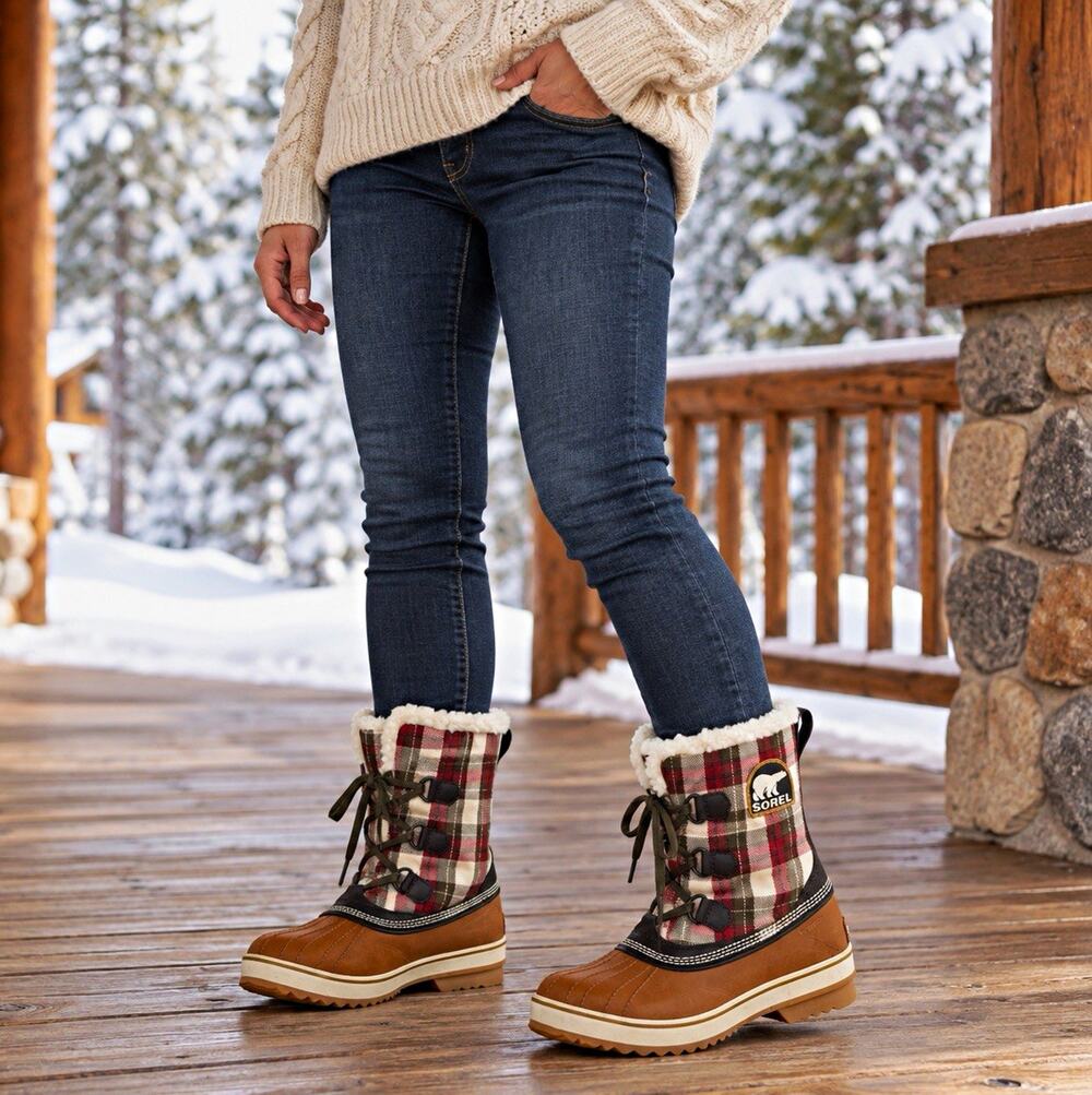 Sorel Tivoli Plaid Winter Boots Women’s 12 Brown Red Waterproof NL1653-704